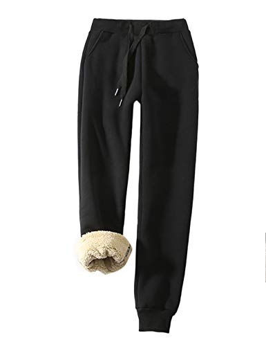 Yeokou Women's Warm Sherpa Lined Athletic Sweatpants Jogger Fleece Pants (X-Large, Black)