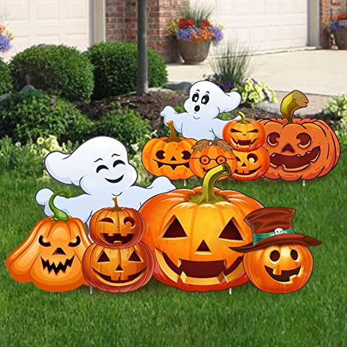 Large Halloween Decorations Outdoor Yard Signs, 2pcs Halloween Ghost Pumpkin Decor Yard Stakes Prop for Lawn Decorations Outdoor Garden Home Party Decor