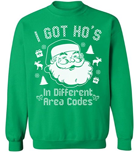 Christmas Sweater for women Men Santa Claus Costume Xmas Sweatshirts for Bad Santa I Got Hos in Different Area Codes 2XL