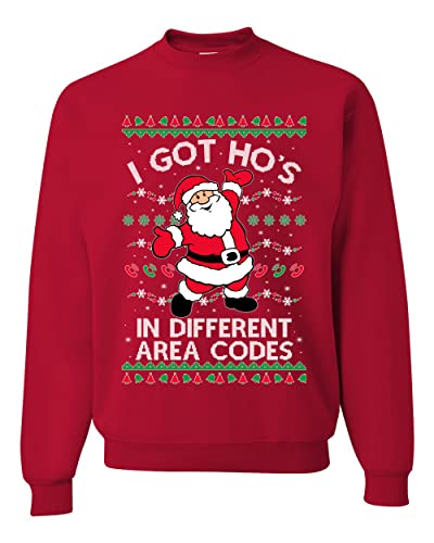 Wild Bobby I Got Ho's in Different Area Codes Funny Santa Xmas Ugly Christmas Sweater Unisex Crewneck Graphic Sweatshirt, Red, Large