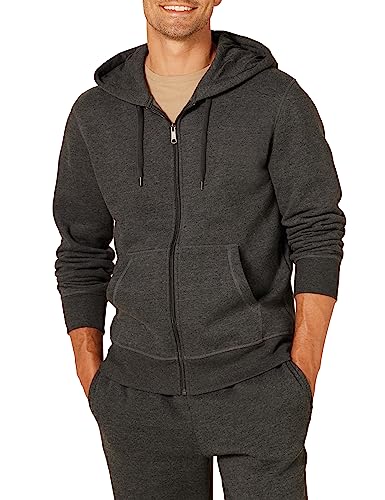 Amazon Essentials Men's Full-Zip Hooded Fleece Sweatshirt (Available in Big & Tall), Charcoal Heather, Medium