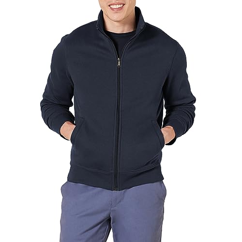 Amazon Essentials Men's Full-Zip Fleece Mock Neck Sweatshirt, Navy, Large