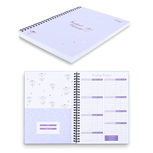 Soligt Budget Planner 2023-2024, Monthly Budget Book Bill Organizer with 12 Pockets, Undated Home Finance Money Expense Saving Debt Tracker Notebook, 1 Year, Purple Floral, Spiral Design, Month Tabs Included