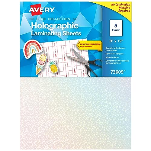 Avery Luxe Collection Holographic Laminating Sheets, Speckled Dots, 9" x 12", Self-Adhesive, 5 Holographic Overlay Sheets Total (73609)