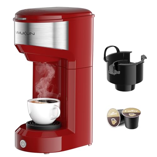 Vimukun Single Serve Coffee Maker, Coffee Brewer for K-Cup Single Cup Capsule and Ground Coffee, Single Cup Coffee Makers with 6 to 14oz Reservoir, Small Size(Red)