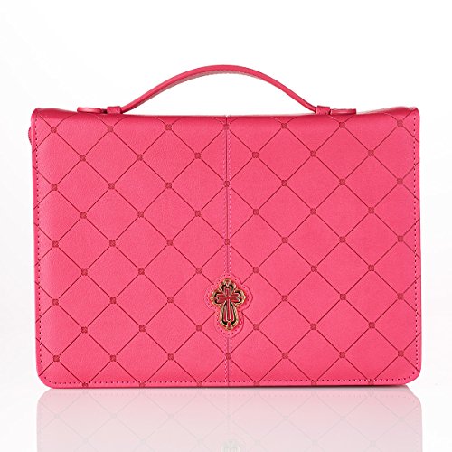 Cross Bible Cover, Diamond Pattern, Pink, Medium