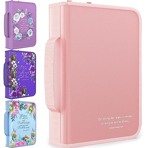 Bible Covers for Women Large Medium Size by DEHITE - Bible Case Bag Fits Book 10.1 x 7 x 1.9 in - Pink Bible Carrying Holder with Pockets - Christian Confirmation Recovery Gift Accessories