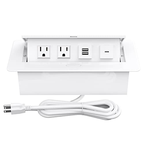 Pop Up Outlets with PD 30W USB Ports, Recessed Hidden Countertop Outlet Connectivity Box, Conference Table Power Hub Power Strip Pop Up Socket with 2 AC Outlet, USB A & USB C Ports, UL Listed