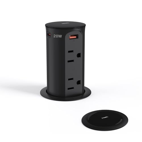 Pop up Outlet for Countertop,2.5 Inch Hole Desktop Power Grommet,Recessed Power Strip,20W USB C Fast Charging,4 Outlets 4 USB Ports,15Amp Tamper Resistant Receptacle for Home,Kitchen,Office