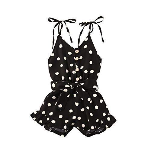 iddolaka Toddler Baby Girl Suspender Romper Heart Print Jumpsuit Playsuit Holiday Clothes Kids Summer Outfit (Black, 1-2T)