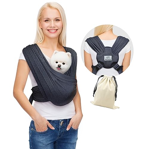 AnccoPlus Dog Carriers for Small Dogs, Front Facing Dog Sling Carrier, Hands Free Cat Carrier, Size Adjustable, Reducing Back Pain, Premium Cotton, Safe and Soft Dog Carrier (Regular, Charcoal Black)