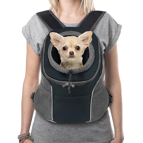 YUDODO Dog Carrier Backpack Pet Dog Carrier Front Pack Breathable Head Out Reflective Safe Warm Doggie Carrier Backpack for Small Dogs Cats Rabbits(S(0-5), Black)