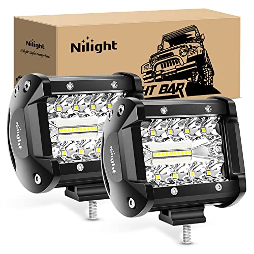 Nilight Led Pods 2PC 4Inch Triple Row Led Light Bar 60W Flood Spot Combo 6000LM Super Bright Off Road Driving Fog Light Boat Lights Work Light,2 Years Warranty