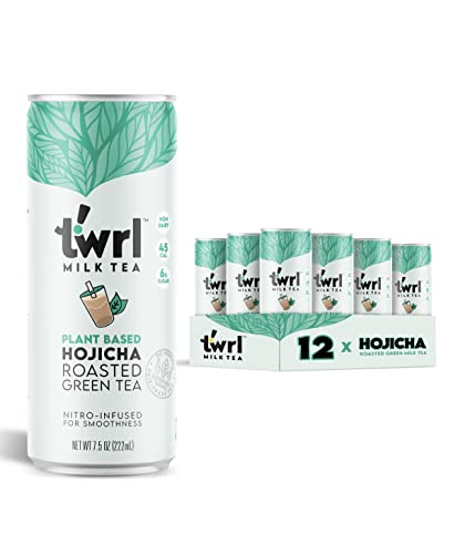 Twrl Milk Tea - Hojicha Roasted Green Milk Tea Made with Plant-Based Milk, Low Sugar, Organic, Antioxidant-Rich and Nitro-Infused for Smooth Taste - 7.5 Ounce, Pack of 12
