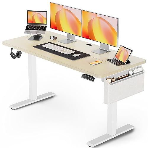 ErGear Standing Desk with Storage Pocket, 55 x 24 inch Height-Adjustable Standing Desk, Electric Standing Desk Workstation with Height Memory Presets for Home & Office, Natural Wood