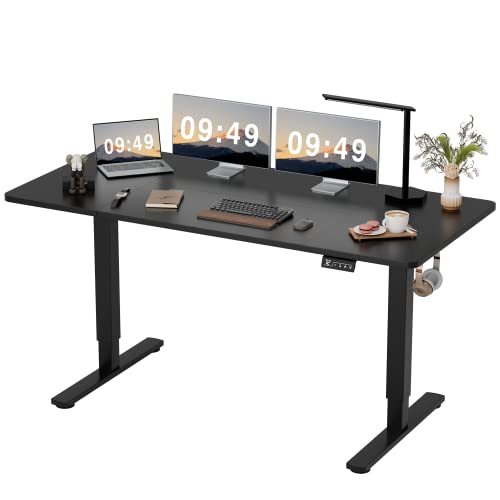 Furmax Electric Height Adjustable Standing Desk Large 63 x 24 Inches Sit Stand Up Desk Home Office Computer Desk Memory Preset with T-Shaped Metal Bracket, Black