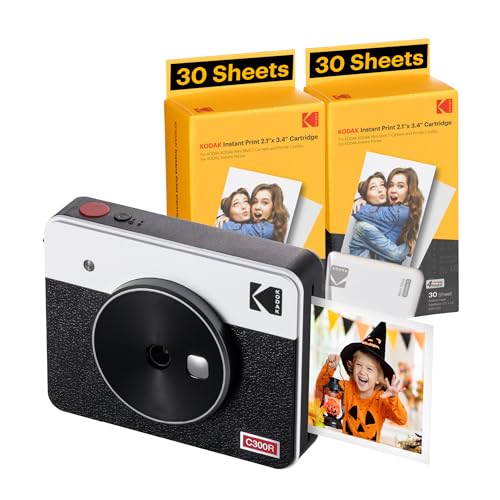 KODAK Mini Shot 3 Retro 4PASS 2-in-1 Instant Digital Camera and Photo Printer (3x3 inches) + 68 Sheets Cartridge Bundle, White