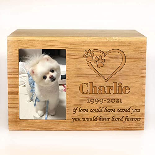 ODB Personalized Cremation Urns for Dogs Ashes, Wooden Pet Memorial Keepsake Urns, Photo Box Pet Cremation Urn