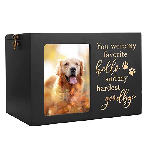 Pet Memorial Urns for Dog or Cat Ashes, Large Wooden Funeral Cremation Urns with Photo Frame, Memorial Keepsake Memory Box with Black Flannel as Lining, Loss Pet Memorial Remembrance Gift