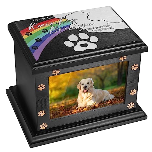 Pet Memorial Urns for Dogs or Cats Ashes, XLarge Wooden Funeral Memorial Urns with Photo Frame, Cremation Urns Memorial Keepsake Memory Box