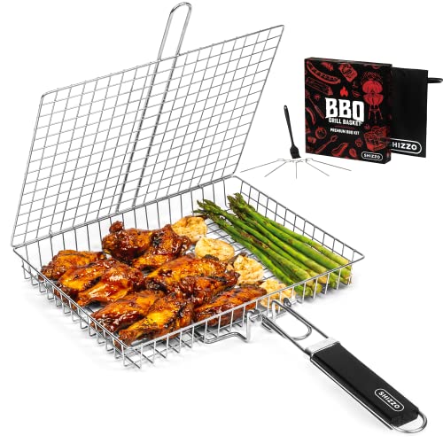 Grill Basket, Barbecue BBQ Grilling Basket , Stainless Steel Large Folding Grilling baskets With Handle, Portable Outdoor Camping BBQ Rack for Fish, Shrimp, Vegetables, Barbeque Griller Cooking Accessories