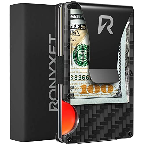 Ronyxet Minimalistic Carbon Fiber Wallet for Men - RFID Blocking Wallet, Business Card Holder and Credit Card Holder for Men - Front Pocket Aluminum Slim Metal Wallet with Metal Money Clips