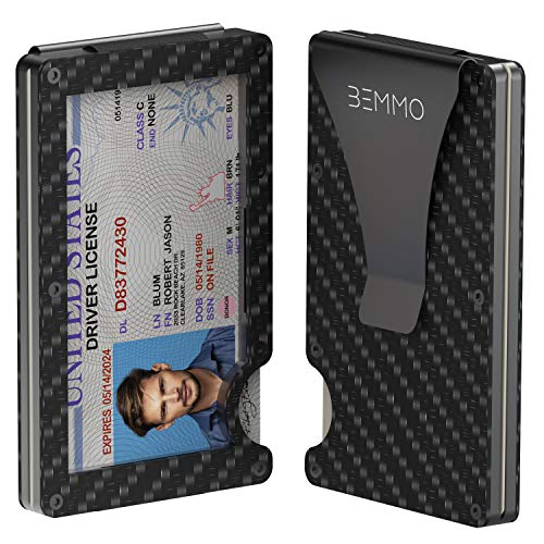 Bemmo Carbon Fiber Card Holder Wallet With Money Clip | Slim Minimalist Wallet For Men With Show ID Window | Stylish ID Holder Great Gift Idea