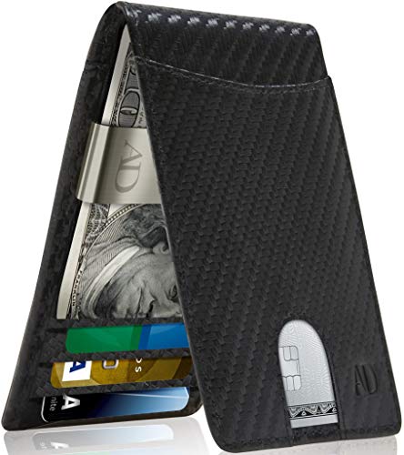 Access Denied Carbon Fiber Leather Mens Wallet - Slim Money Clip Bifold Wallets For Men RFID Front Pocket Thin Credit Card Holder - Gifts For Men