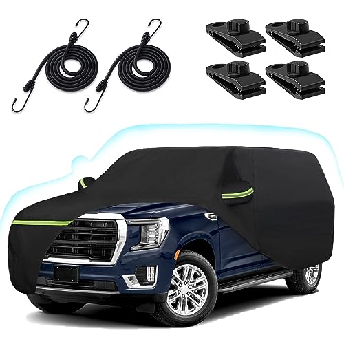 Car Cover for 2007-2023 Chevrolet Tahoe/Cadillac Escalade/GMC Yukon, 6 Layers Heavy Duty Waterproof Sun Rain UV Dust Snow Protection Outdoor Tahoe Car Cover with Cotton Lining and Zipper Door-Black