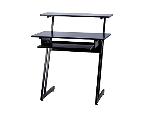Monoprice Recording Desk with Raised Platform and Keyboard Tray, Workstation, Stable & Lightweight, for Home Studio Stage Right Series, Black