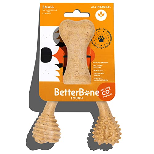 BetterBone Tough - Sustainable All Natural Hypoallergenic Dog Toys for Aggressive Chewers - Long Lasting, Heavy Duty, Super Strong, Hard Dental Chew Bones for Small, Medium, Large Breeds