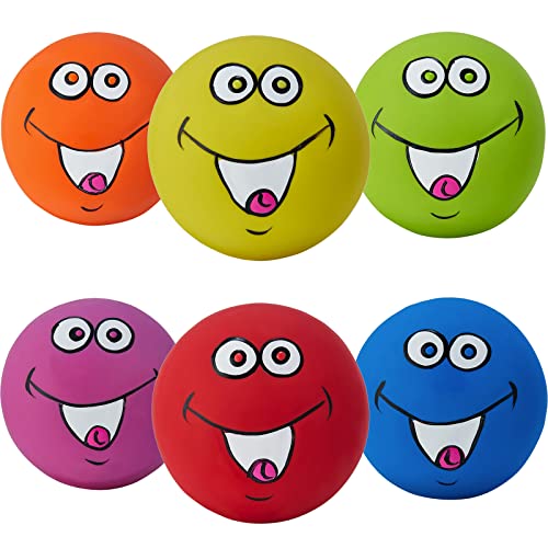 Coricorsu Squeaky Dog Toys Chewing Durable Teething Latex Rubber Soft Interactive Fetch Play Dog Balls with Funny Smile Face for Puppy Small Medium Pet Dog (6PCS)