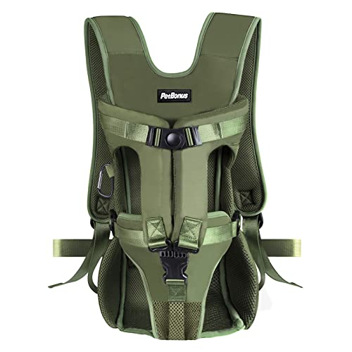 PetBonus Pet Front Dog Carrier Backpacks, Adjustable , Legs Out Easy-fit for Medium Small Dogs, Hands Free Dog Front Carrier for Hiking, Cycling (Army Green, L)