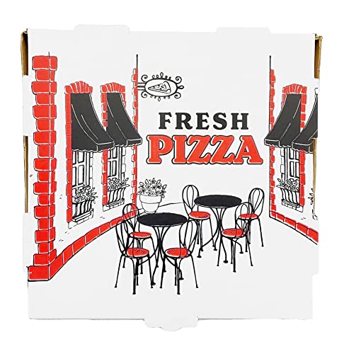 Bits N Things 12" Length x 12" Width x 2" Depth Corrugated White B-Flute Pizza Box Fresh Pizza Design (10 Pieces)