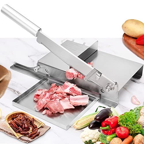 Moongiantgo Biltong Slicer Manual Meat Slicer Cutter with Scale Stainless Steel Cutting Machine Hand Herb Root Slicer for Salami Ham Bacon Vegetables Deli Ginseng Fish (KD0270)