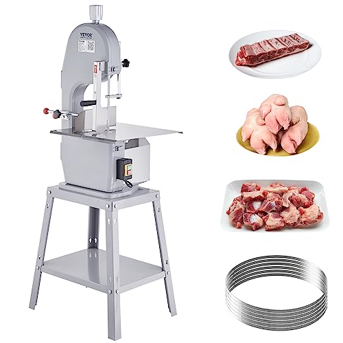 VEVOR Commercial Electric Meat Bandsaw, 1500W 19.3" x 15" Workbeach Vertical Bone Sawing Machine, 0.16-7.9 Inch Cutting Thickness, Stainless Steel Frozen Meat Cutter with 6 Blades for Rib Pork Beef