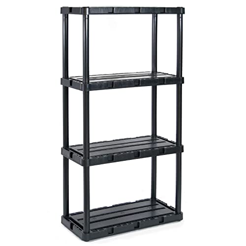 Gracious Living Knect-A-Shelf Solid Light Duty 4 Shelf Storage Shelving Unit Organizer System for Kitchen, Garage, Basement, and Laundry, Black