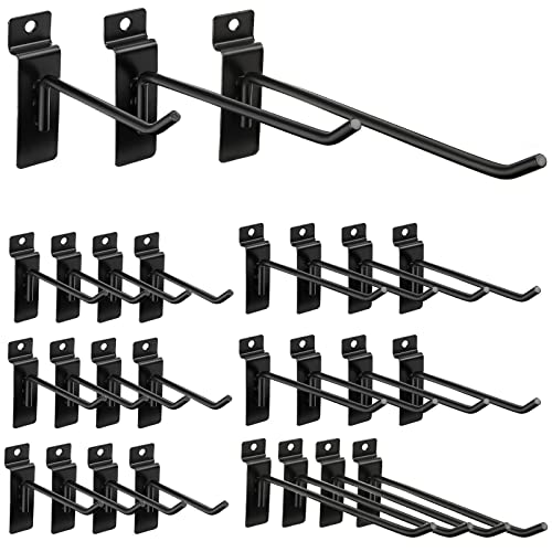 Slatwall Hooks 24 Pc 4/6/8 Inch Slatwall Accessories slat wall shelf brackets Slat Wall Hanging Hook and Hanger Slatwall Panel Hook Slat Wall Hook Heavy Duty Pegboard Gridwall Display Hook(Black)