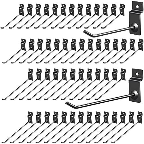 Moxweyeni 100 Pack Slatwall Hooks 6 and 8 Inch Panel Display Hooks Black Slatwall Accessories Heavy Duty Slat Wall Hanging Hooks Metal Slatwall Hooks and Hangers for Garage Shop Retail Display