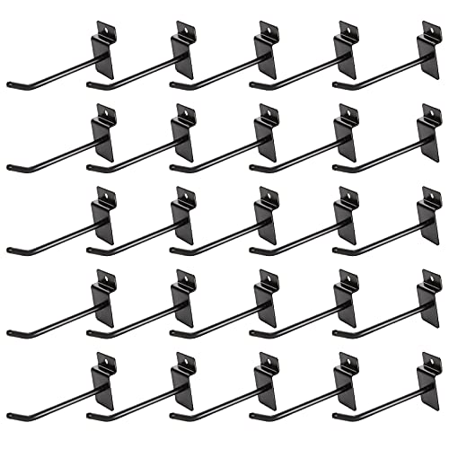 ZOEYES 32 PCS 4 inch Slatwall Hooks, Metal Display Panel Hooks, Heavy Duty Slat Board Hooks for Panel, Commercial Grade Slatwall Deluxe Hooks for Garage Shop Retail Display, Black