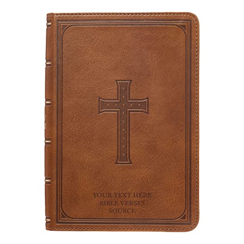 Personalized Custom Large Print Bible KJV Faux Leather Holy Bible with Custom Name Includes Up To 3 Rows Of Text with Red-Highlighted Verses, Custom Gift for Christian & Religious Celebrations | Brown