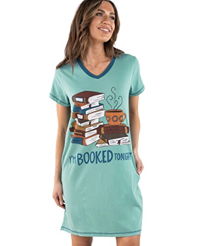 Lazy One Women's Nightgown, Funny V-Neck Sleep Shirt for Women (I'm Booked, L/XL)