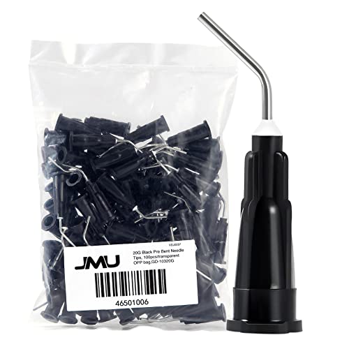 JMU 100Pcs Bent Dispensing Tips 20g, Blunt Tip Dispensing Needle, Dental Pre Bent Flow Dispensing Etch Tips, Disposable Oral Irrigation Needle Tips