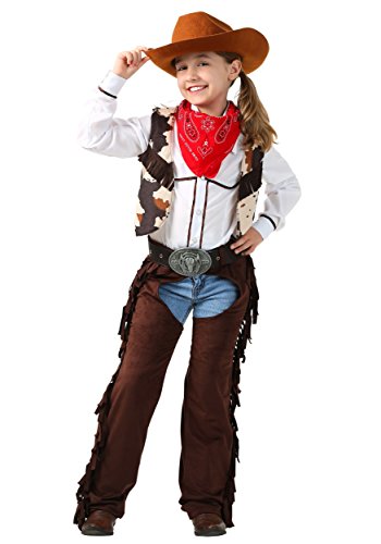 Kid's Cowgirl Chaps Costume for Girls, Wild West Halloween Outfit, Multicolored Western Rodeo Party Dress Up Small