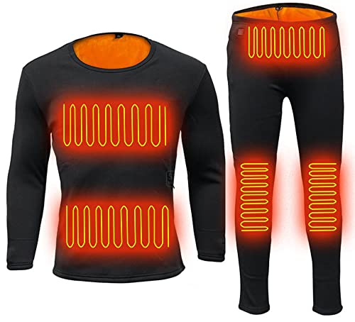 Thermal Underwear for Men Electric Heated Underwear Set USB Heating Long Johns Winter Thermal Heated Pants and Top,Black,L