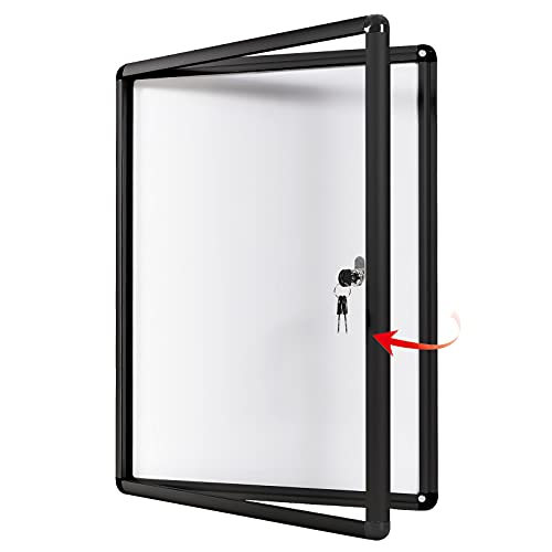 Swansea Enclosed Notice Board Magnetic Bulletin Boards for Office,Black Frame,with Locking Door 26x20inch(4XA4