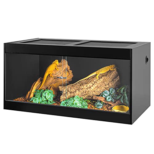 OIIBO 120 Gallon Reptile Original Wood Enclosure, Large & Wide Reptile Terrarium with Double Hinge Sliding Doors and Top Screen Ventilation Black Reptiles Habitat Lounge (48"x24"x24")