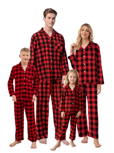 QZH.DUAO Christmas Family Pajamas Boy's & Girl's 2 Piece Plaid Sleepwear Loungewear Set, Black Red, 3-4T = Tag 110
