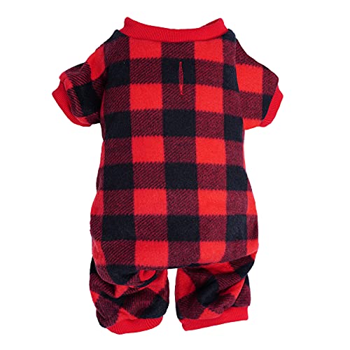 Topbuti Pet Christmas Pajamas Red Black Buffalo Plaid Jumpsuit Dog Cat Soft Winter Clothes Puppy Doggie Checkered Sweater Apparel (M)