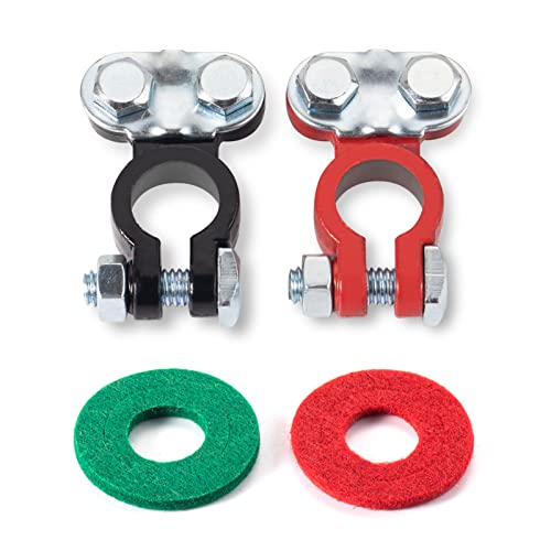 CZC AUTO Battery Terminals Color Coded Set Top Post Connectors Clamps with Matching Anti Corrosion Felt Fiber Washers for Car Truck Vehicle Ship Boat Small Yacht RV Camper, 1 Pair